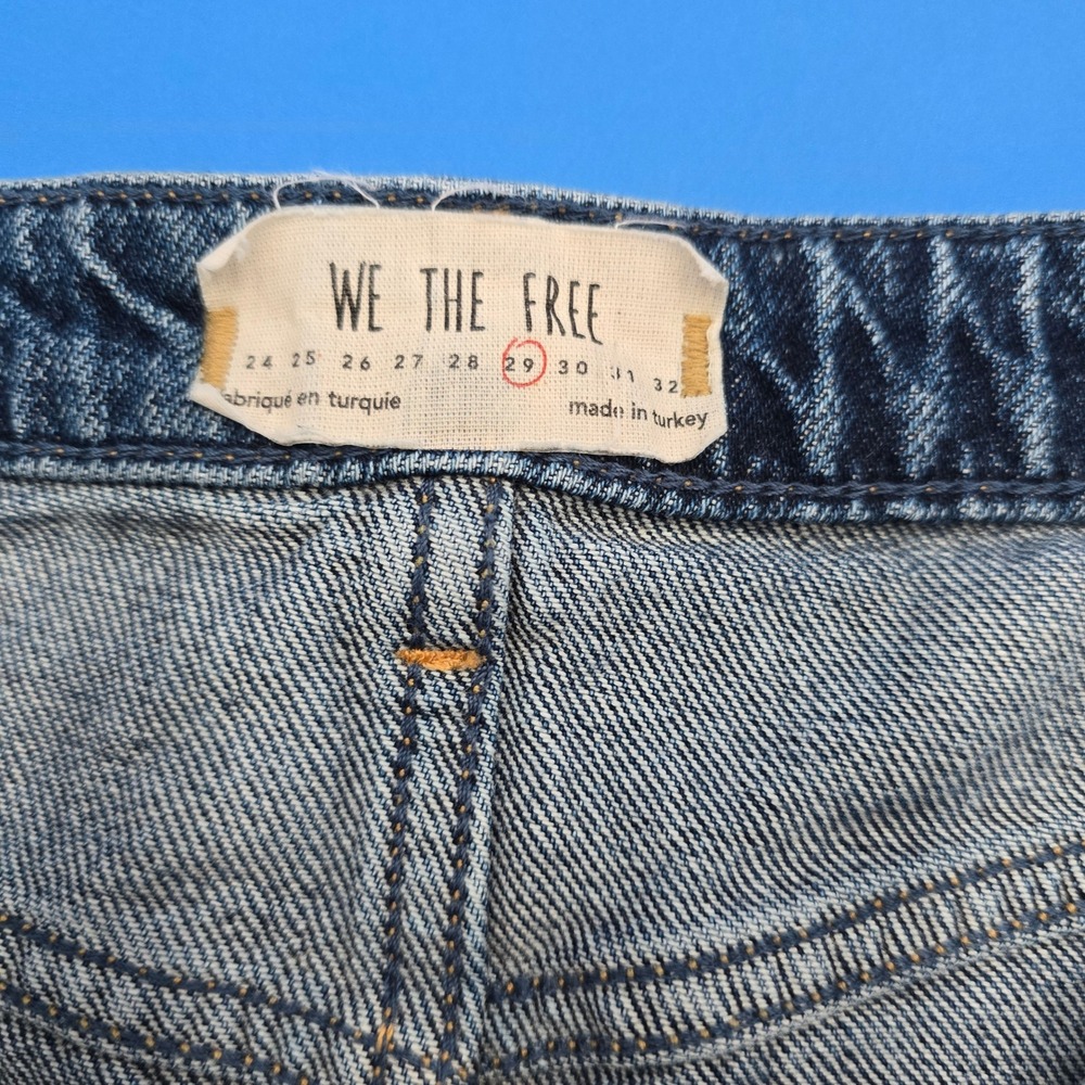 Free People We The Free Tenon Distressed Denim Mini Skirt 29 Button Fly Blue 16" - Picture 4 of 9